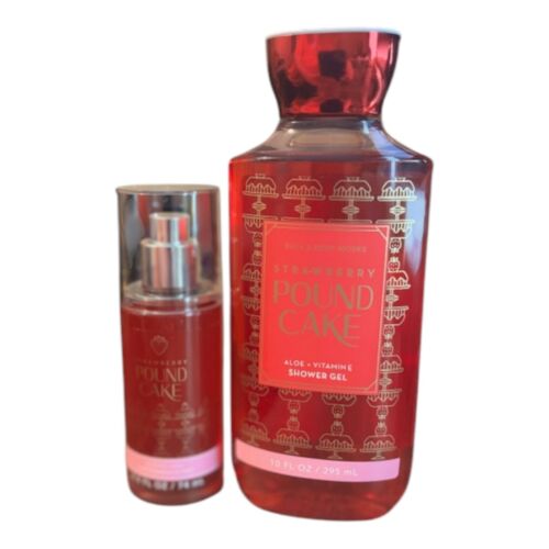 Bath & Body Works Strawberry Pound Cake Gift Set Shower Gel Body Mist NEW