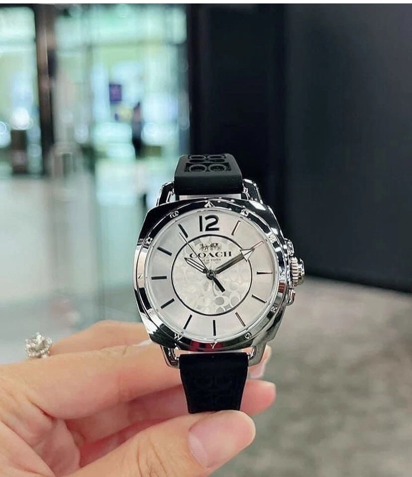 Orologio Coach donna ragazzo nero nuovo con etichette 14503877 cinturino gomma goffrato logo 34 mm