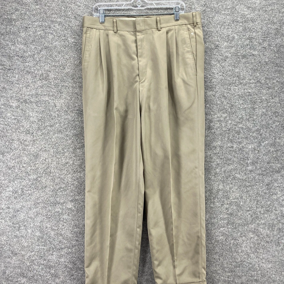 Pantalones Farah Hombre 36*32 Beige Tiro Medio Plisados Puños Bolsillos Calce Regular Recto Foto 3 de 4