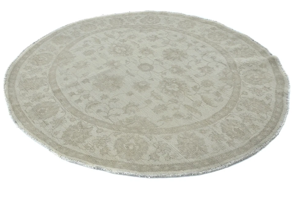 Handspun Wool Oushak Oriental Round Rug 5x5 ft Muted Floral Design Carpet - Image 3 of 4