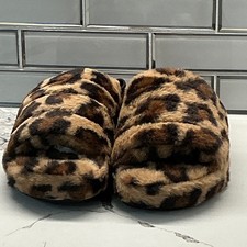 Lauren Lorraine Plush Leopard Print Slides Slippers Mules Womens Size 9M