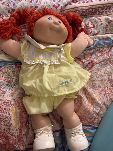 Vintage Cabbage Patch Kids Doll With red yarn Hair, blue Eyes, Dress,