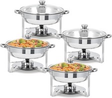 2/4/6 Pack Round Chafing Dish Set Glass Lid Stainless Steel Buffet Food Warmer