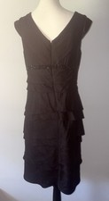 ALEX EVENINGS Little Black Dress Midi Tiered Skirt Bead Bodice Accent Lined 12