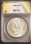 1884 CC MORGAN SILVER DOLLAR ** ANACS MS-62 **  PROBLEM FREE COIN  (7742)