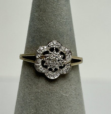 GOLD TONE STERLING SILVER DIAMOND ILLUSION DIAMOND ACCENT FLOWER RING size 7.25