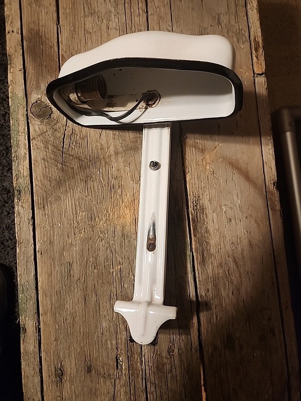 Vintage Porcelain Clamp On Stove Light  with switch, White And Black Porcelain
