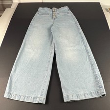 Zara Jeans Womens 24x25 High Rise Wide Leg Cropped Light Blue Faded Denim Tag 0