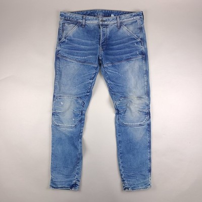 G Star Raw Jeans Mens 38x32 Blue Denim 5620 3D Slim Distressed Made in Italy