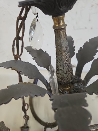 Large Vintage 8 Light Black & Bronze Chandelier. Light Fixture. #F - Picture 7 of 21