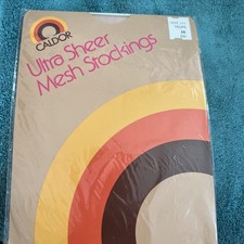 Vtg Caldor Ultra Sheer Mesh Stockings NOS 80  s I Pr Taupe
