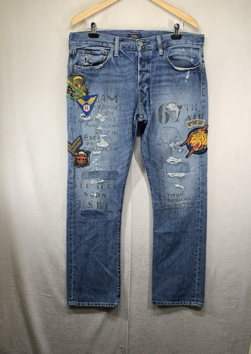 Polo Ralph Lauren Jeans 34x30 Patch Militaire 67ème Air Varick Slim Rare Denim 38W