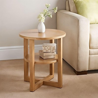 Beistelltisch rund Eiche mit Ablage 50x50x50cm   Couchtisch Beistelltisch für Wohnzimmer