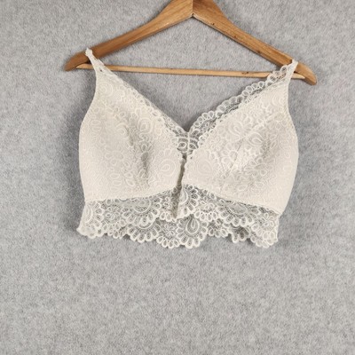 BKF Essentials Womens XL Ivory Lace Bralette Crop Top Padded Lined Adjustable...