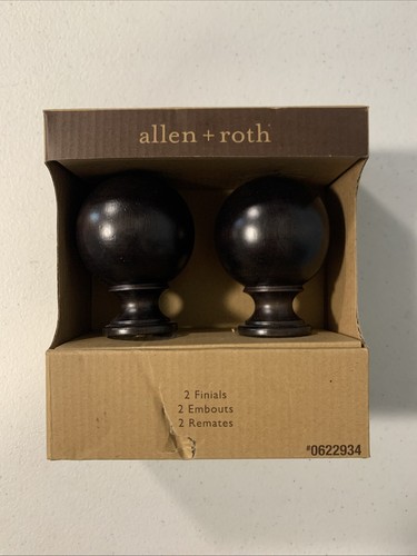 Neu Allen + Roth 2er-Pack dekorative Gardinenabschlüsse Espresso für 1-3/8" Stange - Bild 1 von 3