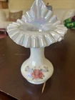 Fenton White Iridescent Jack In The Pulpit Vase Hand Painted D Andrews.