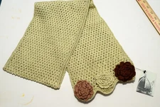 Memar Florence Tan Beige rectangle scarf crochet flower details 7.5" X 50"