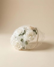 Vintage 1920s - 1950s Ivory Silk Flower Wedding Hat with Net Veil   Bridal