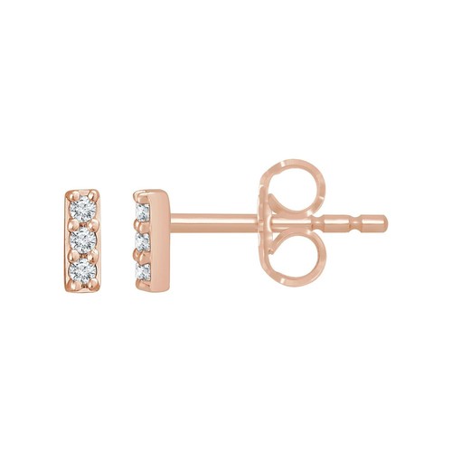14K Rose Gold .05 CTW Natural Diamond Bar Stud Earrings 0.17gm Gift for Mother