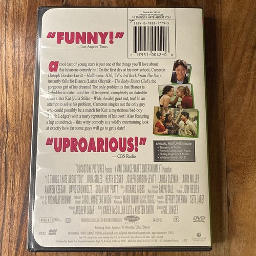 10 Things I Hate About You (DVD, 1999) Heath Ledger Julia Stiles With Inserts - Picture 2 of 3