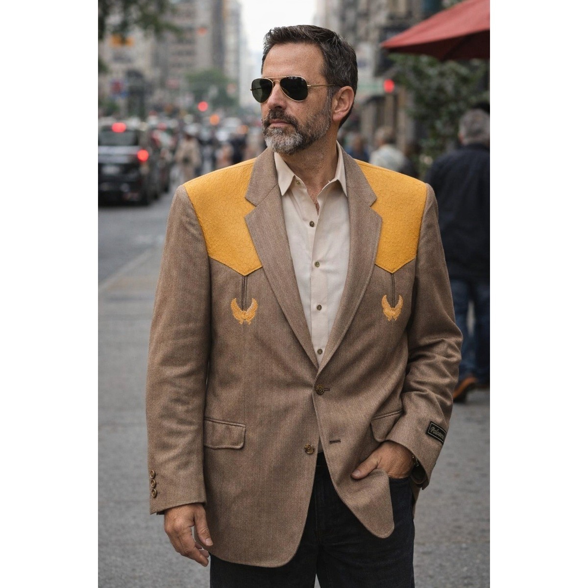 Palomera Mens Western Blazer Brown Yellow Ostrich Yoke Size 48
