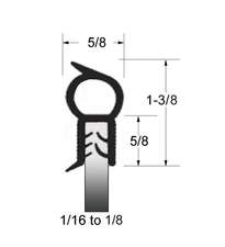 New Universal Rubber Push-On 5/8" Top Bulb Seal w/Wire Core / 25 Foot Roll