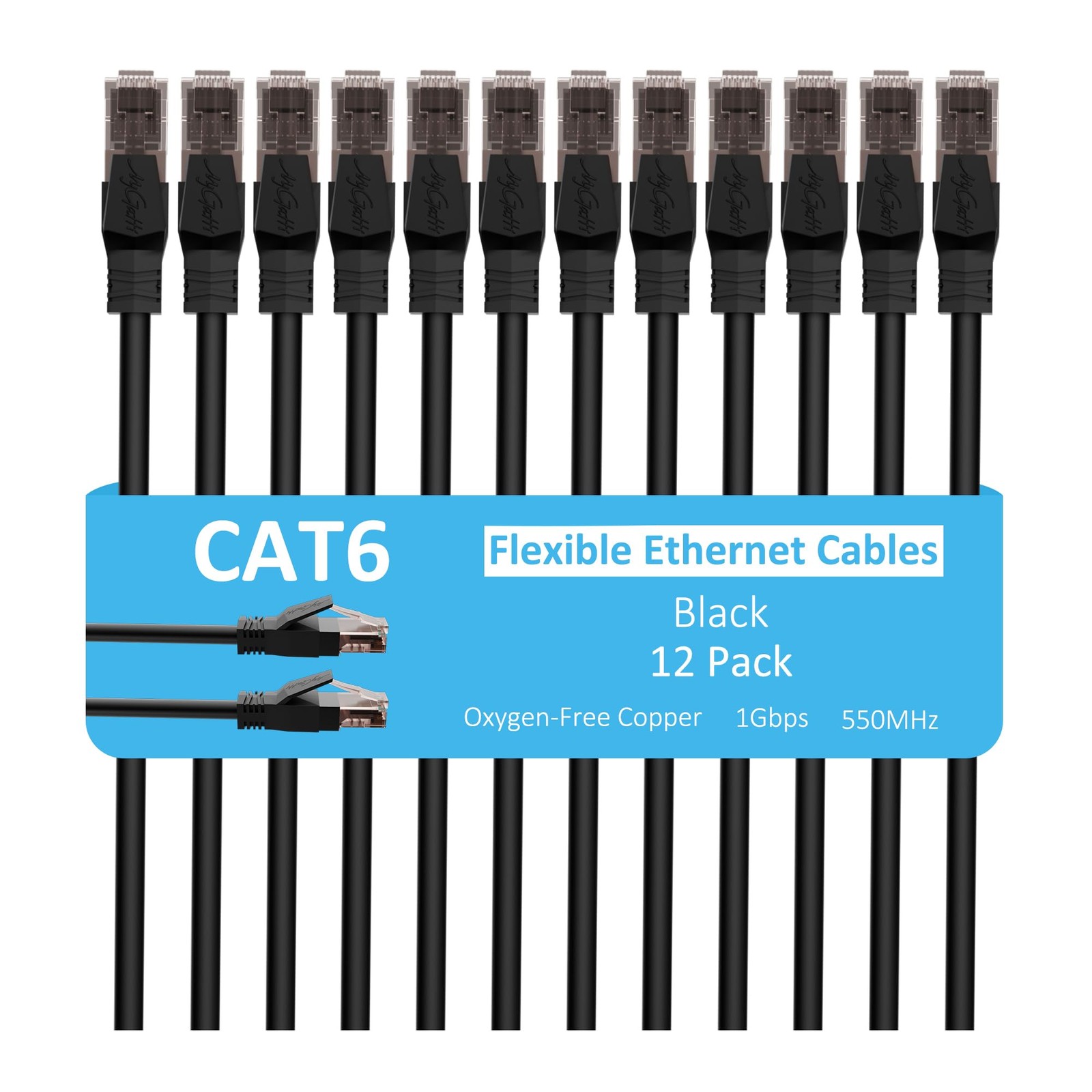 Cat6 Ethernet Cable 10 FT (12-Pack), Snagless Cat 6 Patch Cable, 10 FT, Black-image