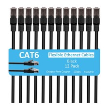 Cat6 Ethernet Cable 10 FT 12-Pack , Snagless Cat 6 Patch Cable, 10 FT, Black