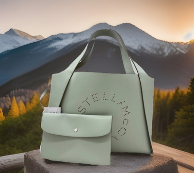 AUTH NWT $1225 Stella McCartney Studded Logo Large Tote Shopper In Sage Green
