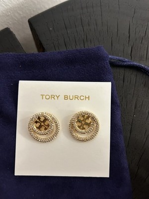 Tory Burch Miller Ohrringe Doppelreif vergoldet Kristalle Neu mit Dust Bag