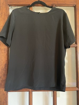 Notations Black Woven Crew Neck Button Short Sleeve Blouse M