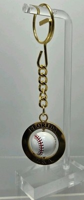 Spinning Baseball Florida USA Keychain Hanging Charm Gold Tone Fidget Keychain