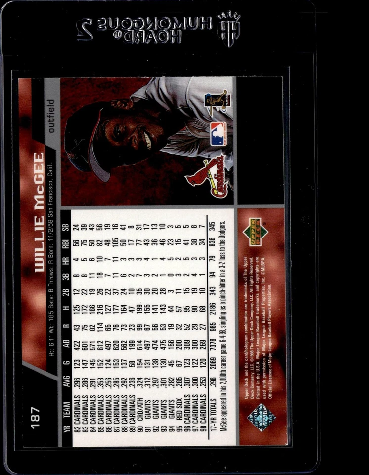 1999 Upper Deck #187 Willie McGee - Image 2 of 2
