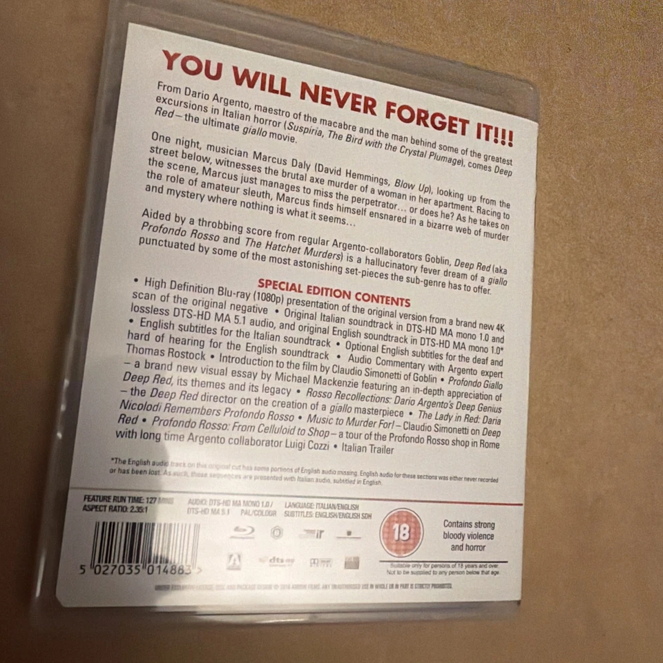 Deep Red : Dario Argento : Arrow Blu-ray used in excellent condition - Image 2 of 3