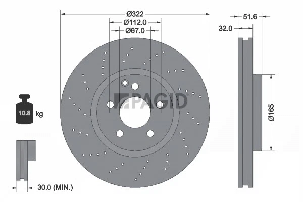 2x PAGID Disque Aéré Internement Perforé Ø322mm pour Mercedes-Benz CLS C218 - Photo 1/1