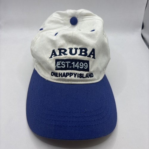 Aruba "One Happy Island" Hook and Loop Strap Blue And White Hat