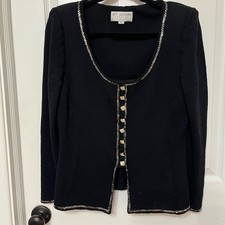 St. John evening knit blazer jacket size 10 black with metallic details