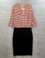 Leina & Fleur Womens Pencil Midi Dress Plus Size 16 Black Tan Stretch Knit