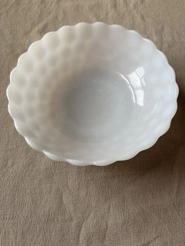 Vintage Anchor Hocking Fire King White Milk Glass Bubble Bowl Serving Dish