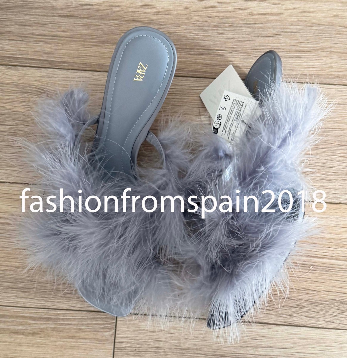 ZARA NEW WOMAN HIGH-HEEL FEATHER HEELED SANDALS SHOES SKY