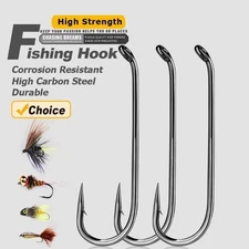 200pcs Fly Tying Jig Hooks Nymphs Dry Wet Hooks Barbed Down Eye Fishing Tackle