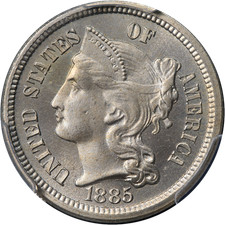 PCGS SP64BN オーストリア 1865 大型銅メダル オイゲン王子 Three Cent Nickel (1865-1889) ,1887/6 Strong Overdate PR, PR62