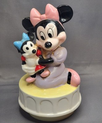 Schmid Rock A Bye Baby Minnie Mouse & Baby Girl VTG Musical Box Figurine