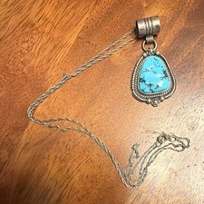 Vintage Sterling Silver 925 Turquoise Pendant Necklace Southwestern Native Style