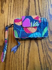 Vera Bradley Zipper Wallet Wristlet Multicolor Floral Print Quilted EUC