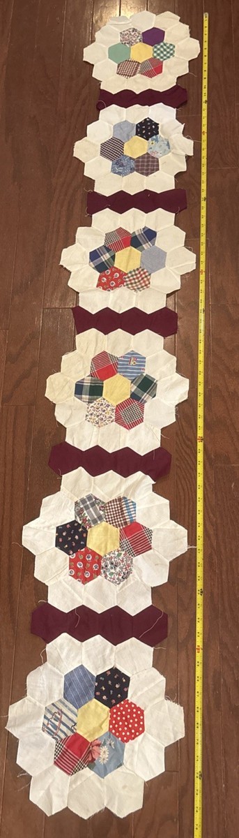 VTG Grandmother's Flower Garden Quilt Hand Stitched Handmade 76