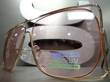 Classic Elegant Vintage Retro Hip Hop Style SUNGLASSES Square Gold Metal Frame