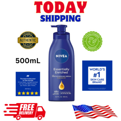 NIVEA Essentially Enriched Body Lotion for Dry Skin, 33.8 Fl Oz Pump Bottle, New