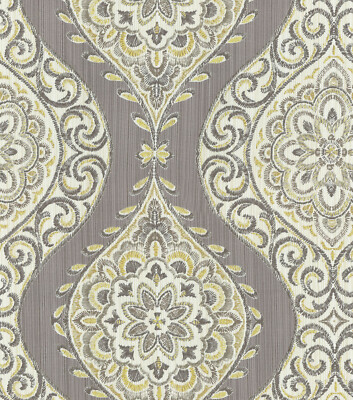 Grey Damask Print Fair Trade Peppercorn Kaufmann Fabric