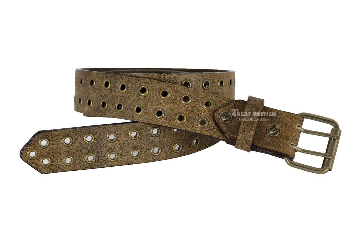 【COLOR iN ID】Eyelet cowhide belt Unisex Leather Double Eyelet Grommet Belts COWHIDE GOTHIC